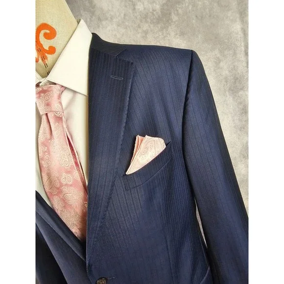 Daniel Cremieux Loro Piana Dawson 40L Super 130s Wool Blue Stripe Blazer Jacket